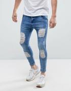Illusive London Super Skinny Jeans With Distressing - Blue