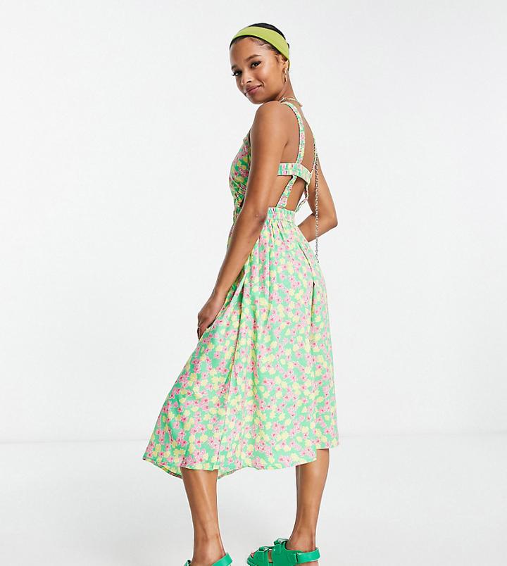 Influence Petite Strappy Open Back Midi Dress In Floral-multi