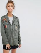 B.young High Neck Jacket With Badges - Green