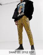Asos Edition Tapered Smart Pants In Leopard Jacquard-yellow
