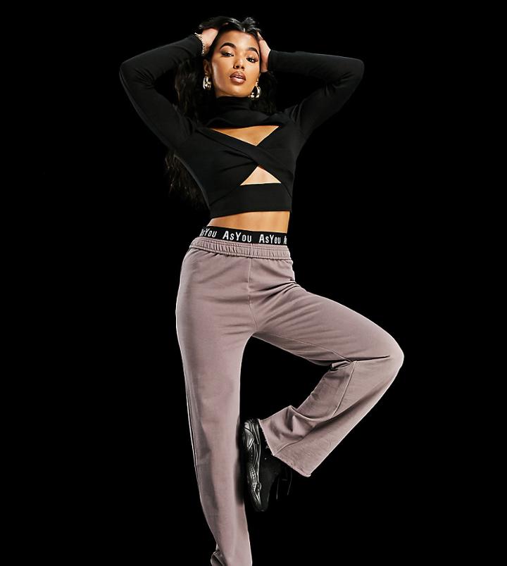 Asyou Branded Wide Leg Sweatpants In Brown