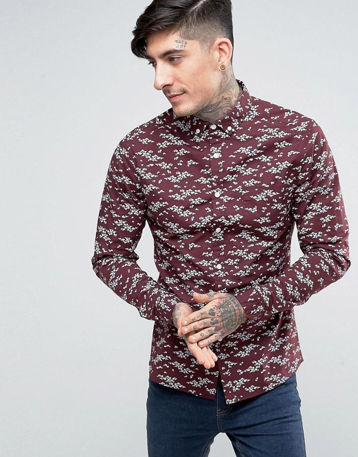 Asos Skinny Floral Shirt - Red