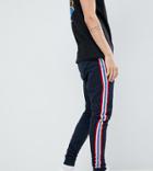 Asos Design Tall Skinny Joggers With Side Stripe Taping In Navy - Navy