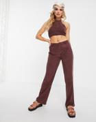 Asos Design Soft 'relaxed' Dad Pant In Mahogany - Part Of A Set-green