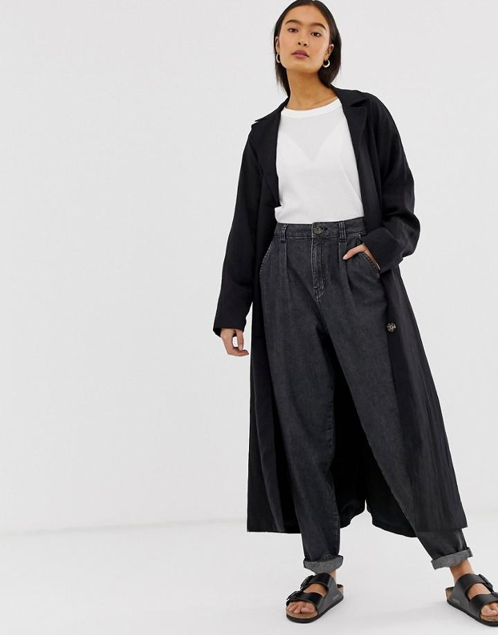 Asos Design Soft Peg Jeans In Washed Black With Back Tab Detail