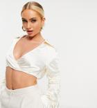 Ei8th Hour Exclusive Ruched Sleeve Crop Top In Buttercream - Part Of A Set-white