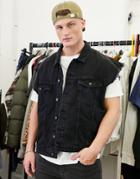 Topman Sleeveless Denim Jacket In Black