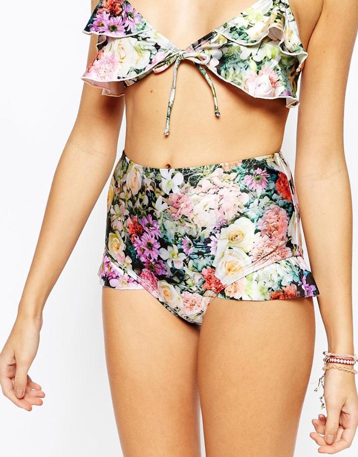 Wildfox Fairy Wall High Waist Ruffle Bikini Bottoms - Multi