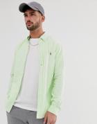 Polo Ralph Lauren Player Logo Stripe Oxford Button Down Shirt Slim Fit In Green