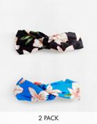 Asos Design Pack Of 2 Twist Front Headbands In Mixed Florals - Multi