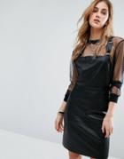 Noisy May Leather Look Overall Dress - Black
