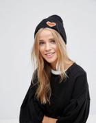 7x Love Patch Beanie Hat - Black