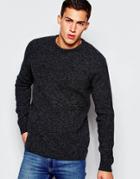 Asos Lambswool Rich Sweater With All Over Rib - Charcoaltwist