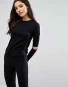 New Look Split Elbow Long Sleeve Top - Black