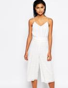 Moon River Tie Front Cropped Jumpsuit - White