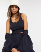 Asos Design Knitted Crop Cami In Navy - Part Of A Set