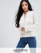 Asos Petite Cardigan With Zip Through And Fluted Sleeves - Cream
