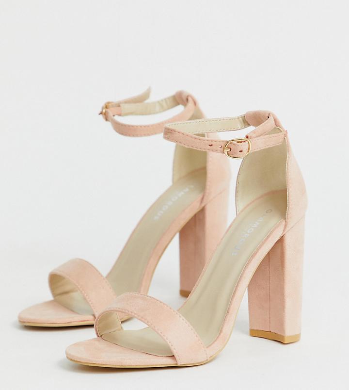 Glamorous Wide Fit Blush Barely There Heeled Sandals-beige