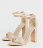 Glamorous Wide Fit Blush Barely There Heeled Sandals-beige
