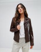 Barney's Originals Longline Biker Jacket - Brown