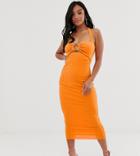 Asos Design Petite Chunky Rib Bodycon With Ring Detail-orange