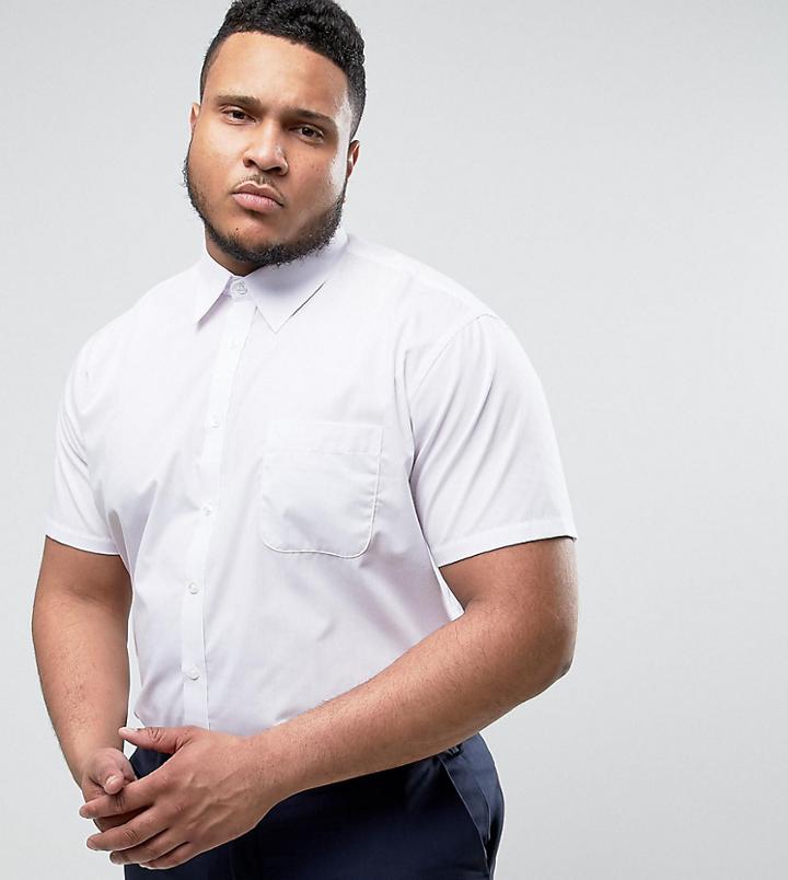 Duke Plus Smart Shirt In White With Short Sleeves - White