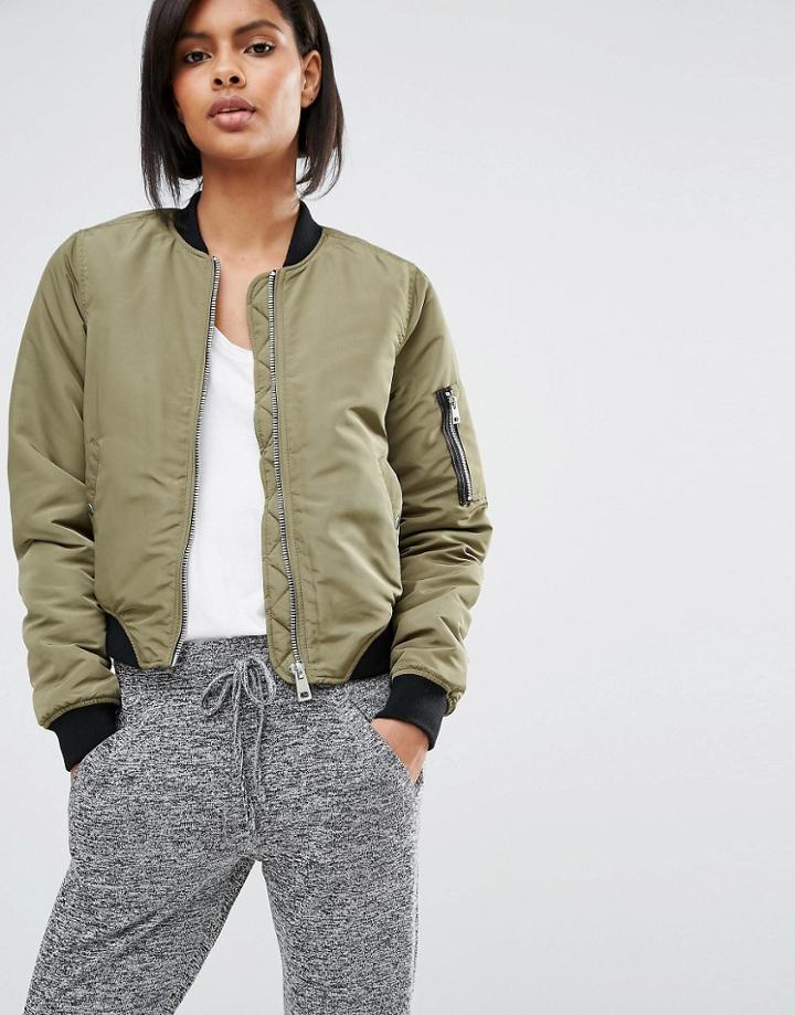 Vero Moda Contrast Rib Bomber Jacket - Green