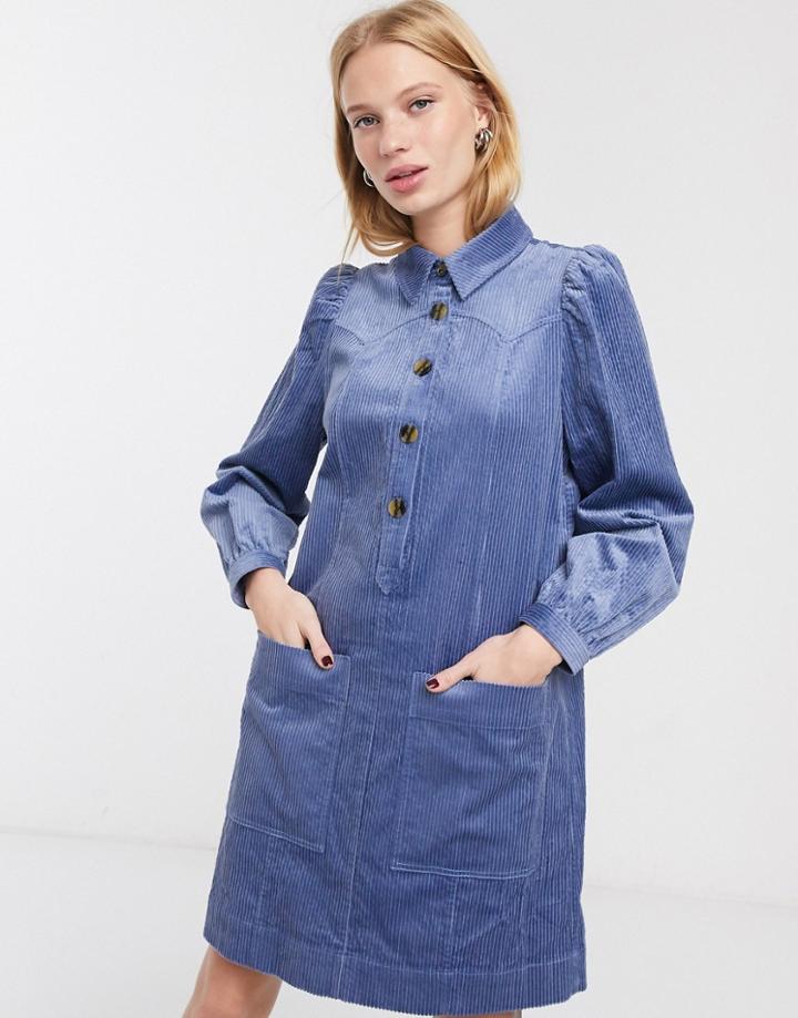 Whistles Chunky Cord Western Mini Dress In Pale Blue-blues