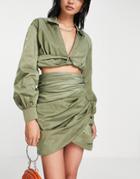 Asos Design Set Ruched Wrap Mini Skirt-green