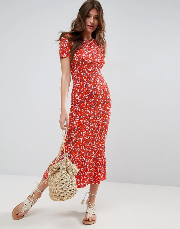 Asos City Maxi Tea Dress In Floral Print - Multi