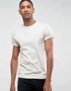 Asos T-shirt With Crew Neck And Roll Sleeve In Beige - Beige