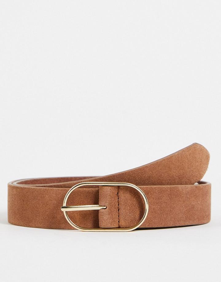 Urbancode Suede Leather Belt In Tan-brown