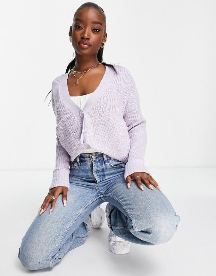 Qed London Cropped Cardigan In Lilac-purple