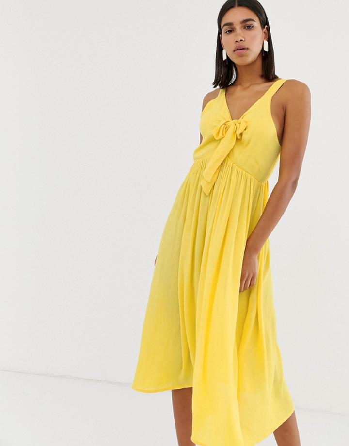Vero Moda Crinkle Tie Front Maxi Dress - Yellow