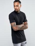 Asos Longline Muscle Polo Shirt In Black - Black