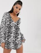 Asos Design Beach Cover Up With Neon Orange Lattice Back In Mono Zebra Print - Multi