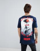 Asos Relaxed T-shirt With Rose Back Print - Navy