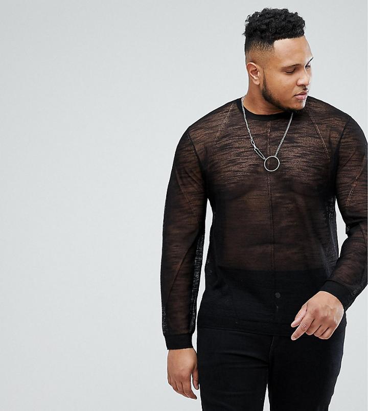 Asos Plus Sheer Sweater In Black - Black