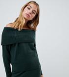 Asos Design Petite Two-piece Off Shoulder Sweater In Fluffy Yarn - Green