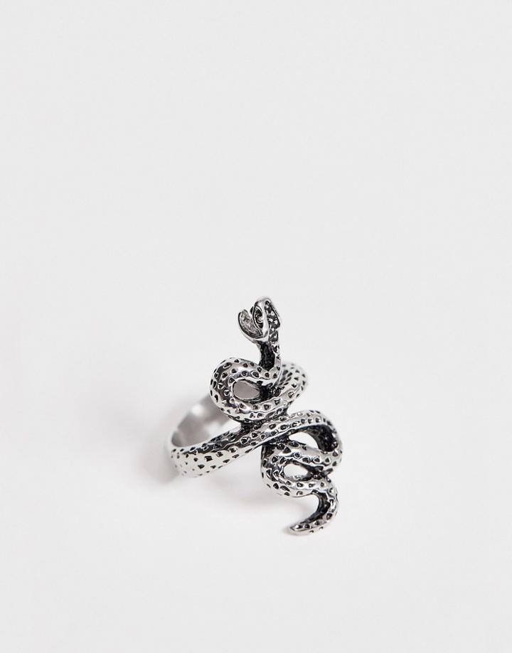 Sacred Hawk Snake Ring In Silver - Silver