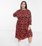 Native Youth Plus Super Oversized Midi Smock Dress In Orange Panda Print