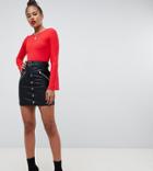 Asos Design Tall Leather Look Mini Skirt With Pockets Zips And Poppers - Black
