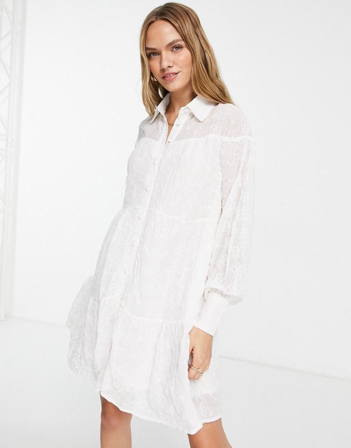 River Island Embroidered Shirt Dress In White