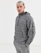 Good For Nothing Oversized Hoodie In Gray Prince Of Wales Check