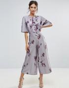 Hope & Ivy Bird Print Kimono Jumpsuit - Gray