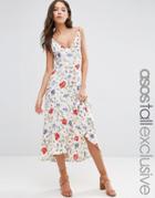 Asos Tall Cheesecloth Cami Midi Dress In Floral Print - White