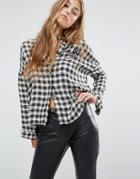Pull & Bear Long Sleeve Check Shirt With Badges - Cream