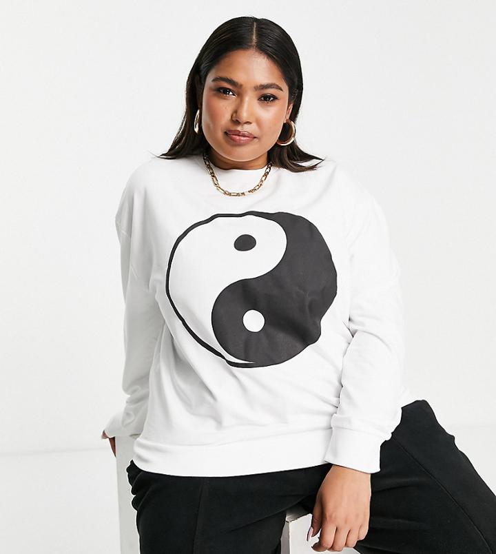 Asos Design Curve Sweatshirt With Yin Yang Graphic Print In Black-white