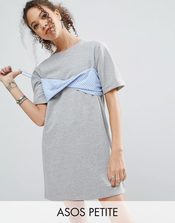 Asos Petite T-shirt Dress With Contrast Stripe Bra - Gray