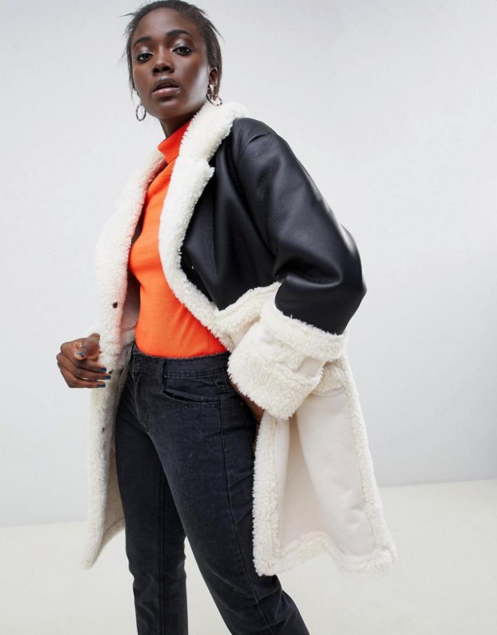 Asos Design Leather Look Midi Aviator-black